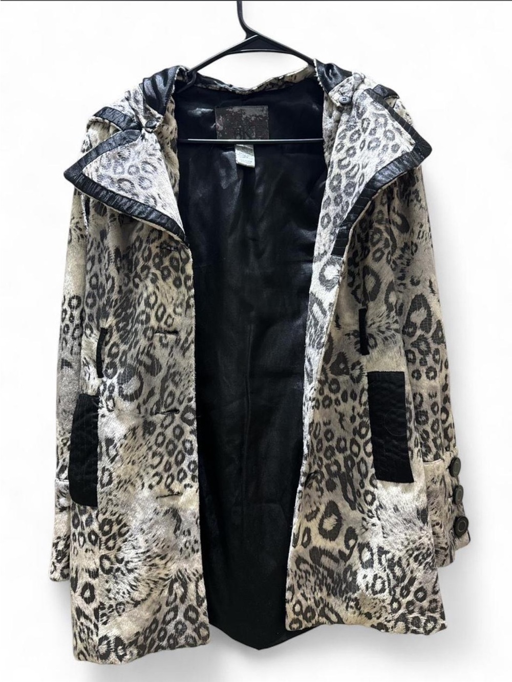 BKE Leopard Print Hooded Trench Coat
